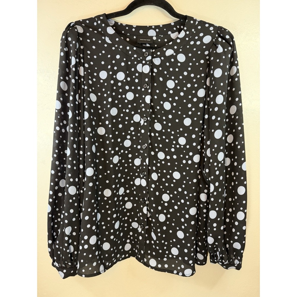 Who What Wear‎ Plus Size Black Blouse With Dusty Blue Circle Design Size XXL